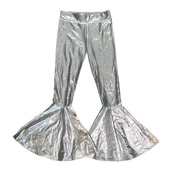 Women’s High Waisted Metallic Silver Flare Disco Pants - Size Large - Picture 4 of 5